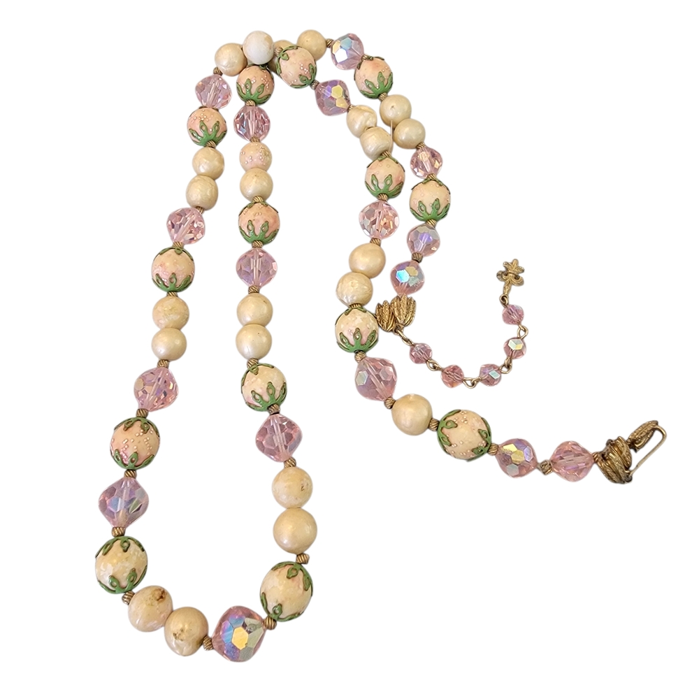 Vendome Vintage Signed "Garden Party" Crystal & Faux Pearl Necklace - Picture 5 of 7